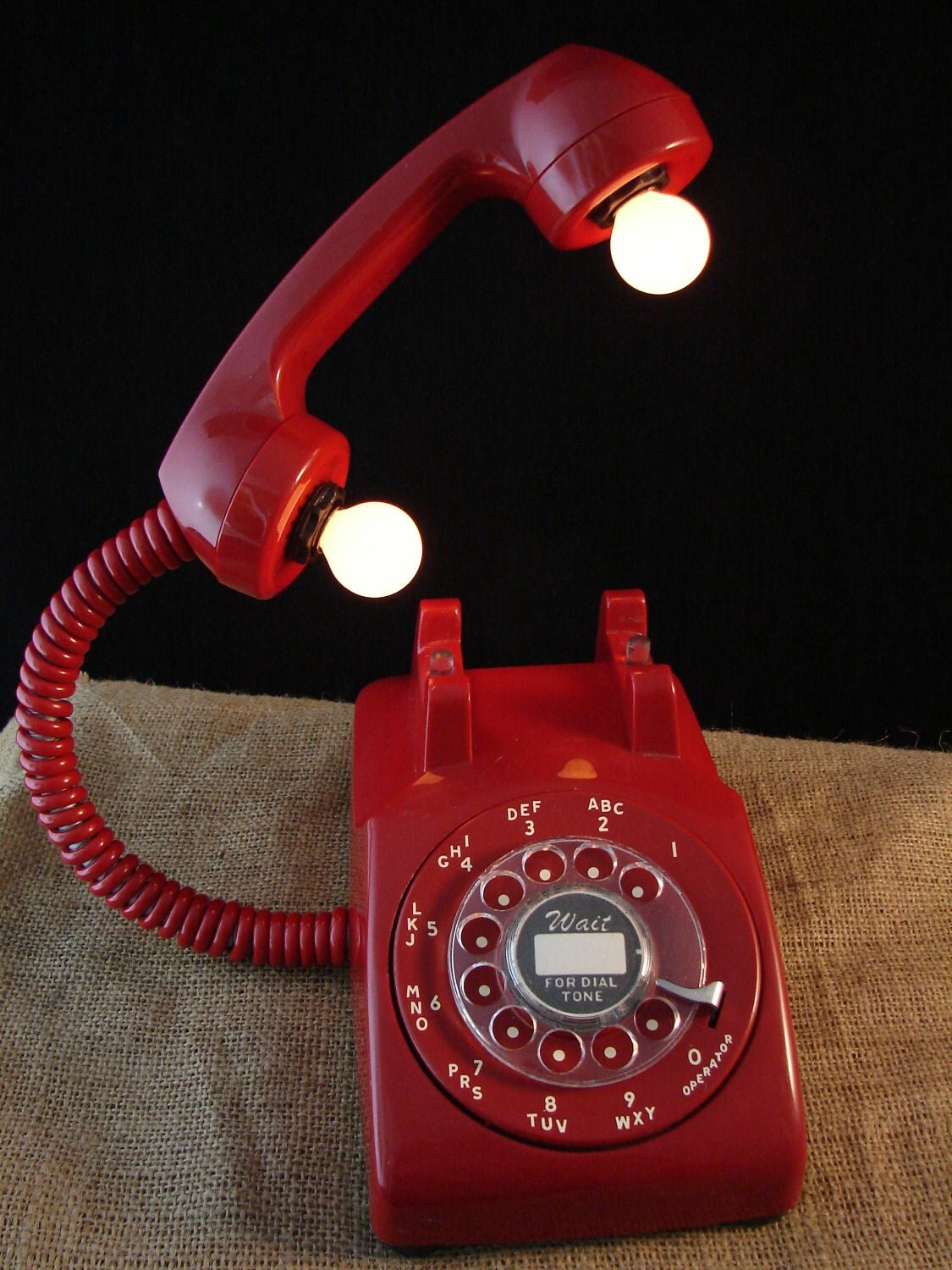 Upcycled Vintage Red Rotary Telephone Lamp