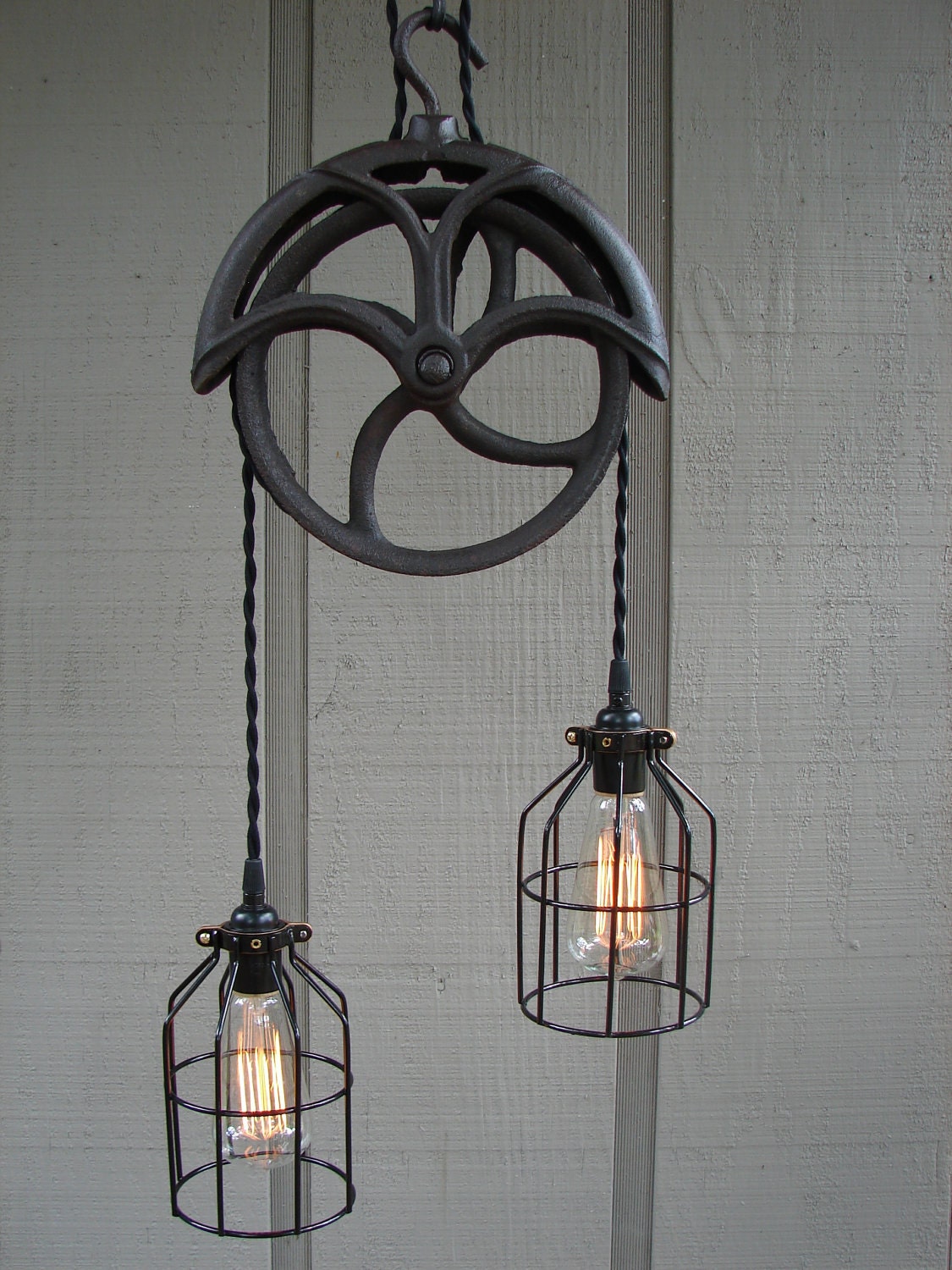 Reserved For Lisa Upcycled Vintage Well Pulley Pendant Light Zoom