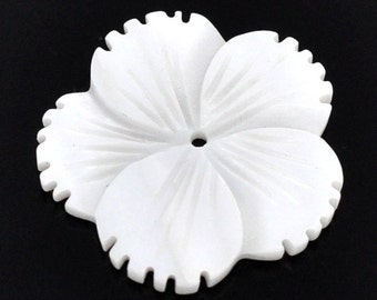 SALE Flower Shell Beads White Carved 25x24mm 3pcs - Ships IMMEDIATELY from California - B61