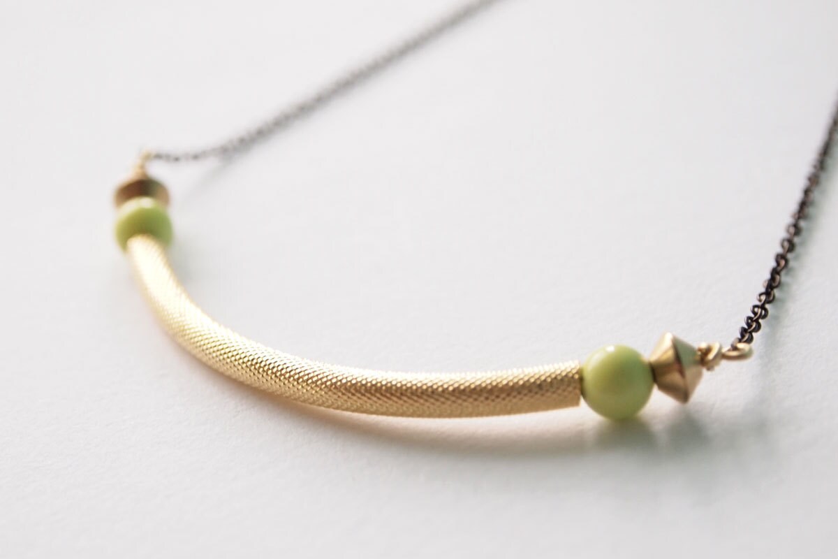 Everyday Necklace Simple Gold Curve with a dash of Lime