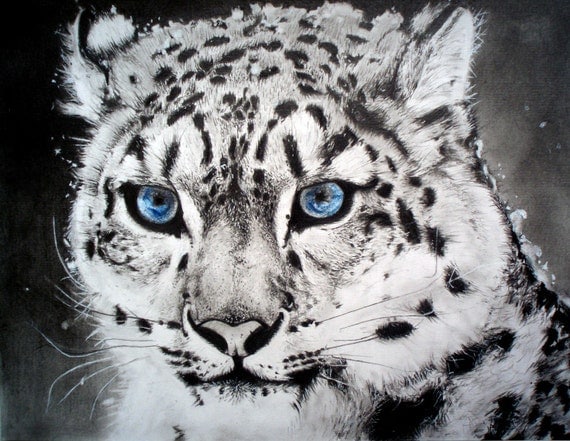 printable illusions optical to Leopard, Snow Original graphite Animals, Items similar