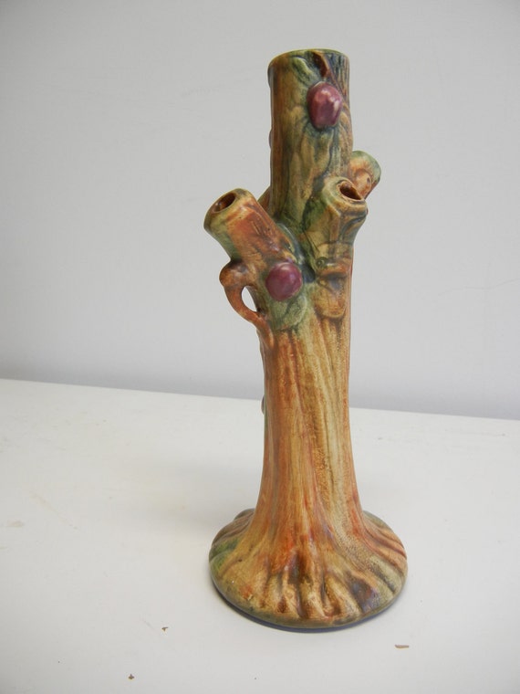 Antique Weller Woodcraft apple tree trunk bud vase