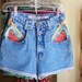 Color frenzy high waisted denim one-of-a-kind reconstructed shorts