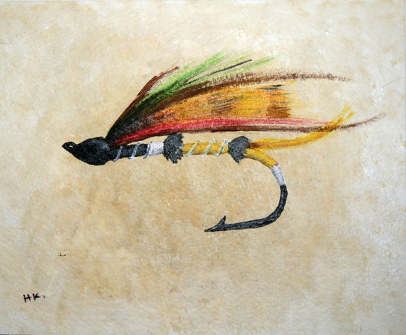 Fly Fishing Lure 4.5 x 5.5 Original Painting by HeatherAndLeeAnne