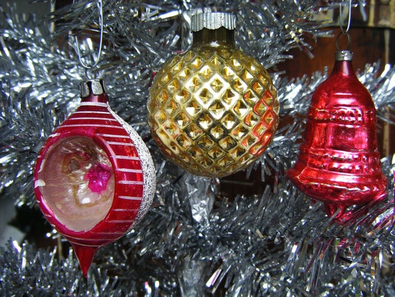 3 Vintage 1940's Mercury Glass Christmas Tree Ornaments