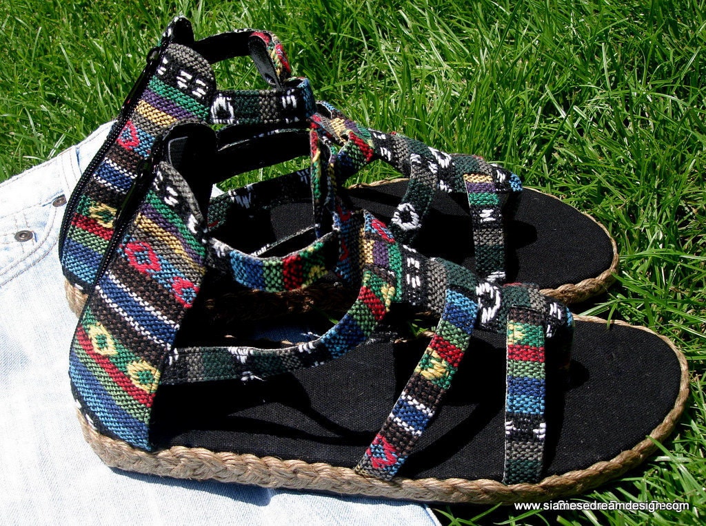 Vegan Isadora Gladiator Sandals Shoes In Nepali Embroidered
