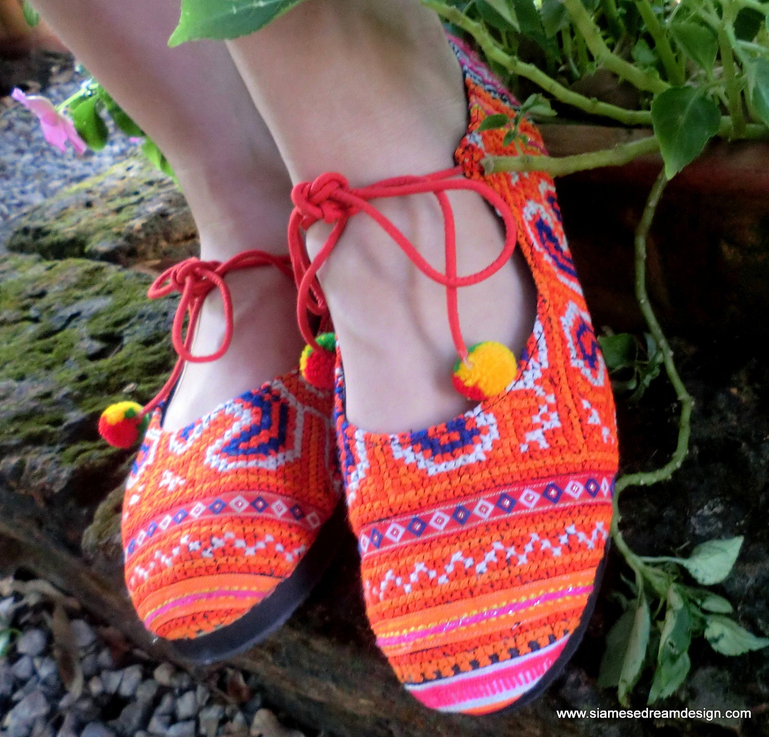 Ballet Flats in Tangerine Orange Womens Shoes Hmong