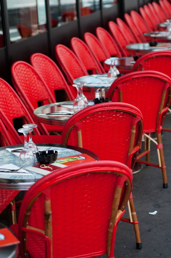 Paris Photo Red Cafe Chairs in Paris Bistro Fine Art