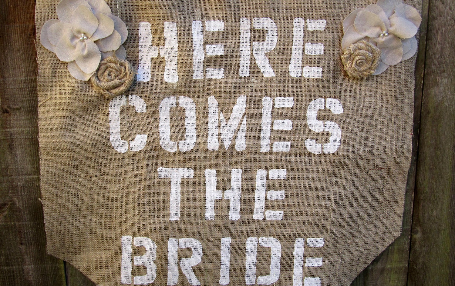  Here Comes The Bride Sweet Burlap Wedding Banner 