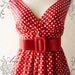 Polka Dot Love - Retro Summer Dress Vintage Inspired Cocktail Cotton Dress in Red Shade Party or Everyday Dress -S-M-