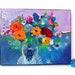 Reserved for Brigitta Abstract Painting Spring Floral Still Life on Small Canvas Original Wildflowers in Vase