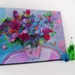 Reserved for Brigtta Abstract Summer Floral Painting on Small Canvas Original Modern Art "Bouquet in a Blue Room"
