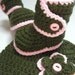 Baby hat and booties set. Ready to ship. Crochet in Green and Pink. 0 to 3 months.