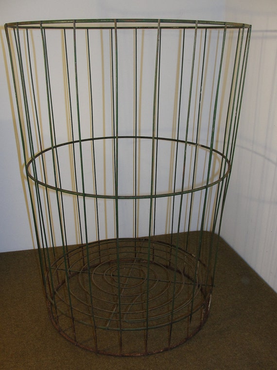 Vintage Industrial Green Painted Wire Mesh Park Trash Bin