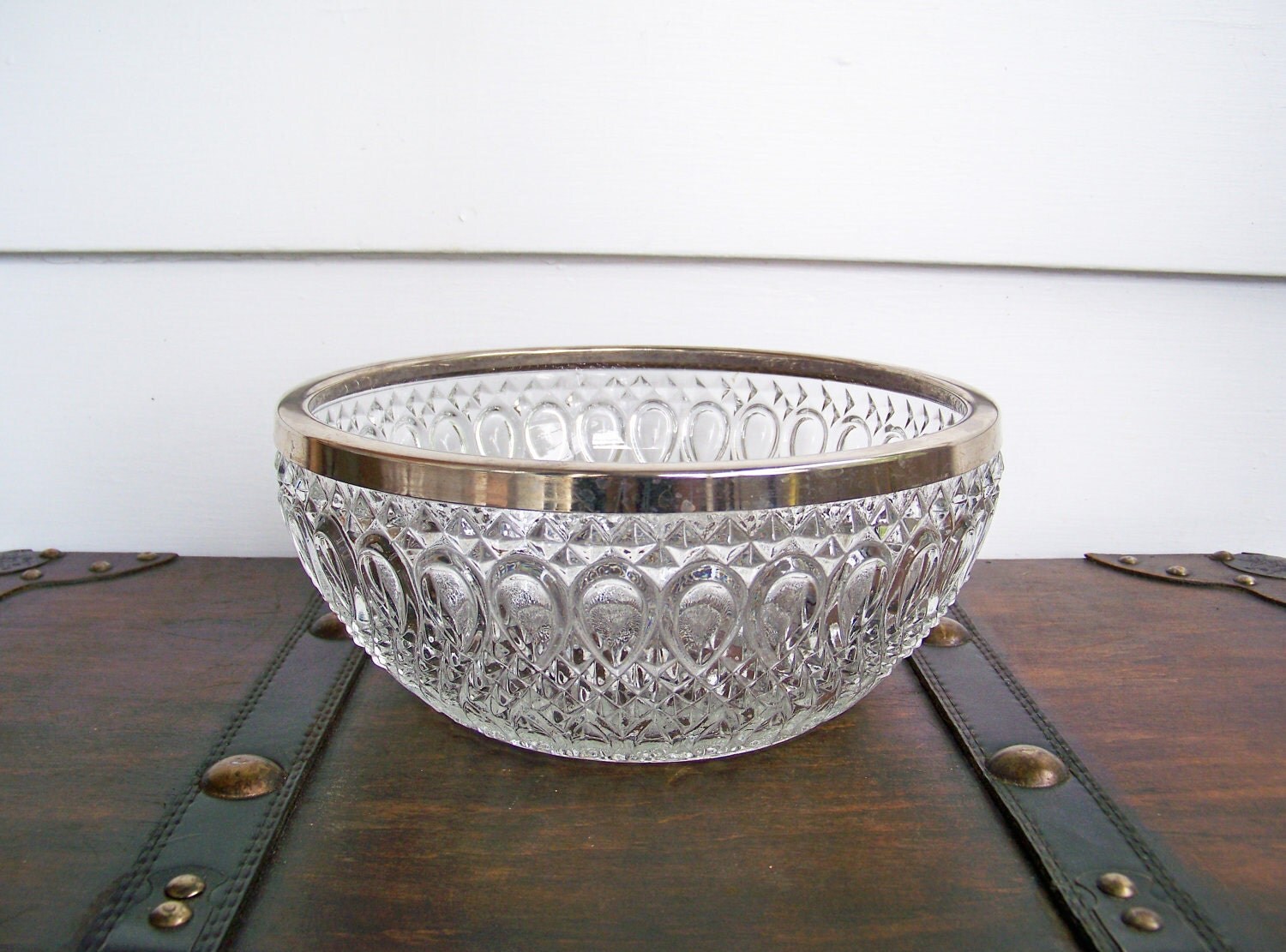 Crystal Serving Bowl with Silver Rim