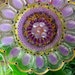GARDEN YARD ART: suncatcher made with recycled glass painted violet and yellow for outdoors