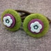 Two hair elastics with needle felted and button decoration