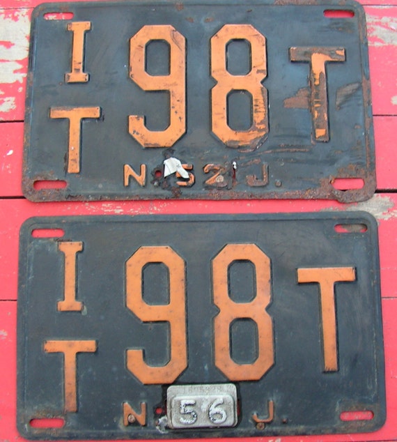 1950s New Jersey License Plates IT98T 1956 and 1952 by curioscity