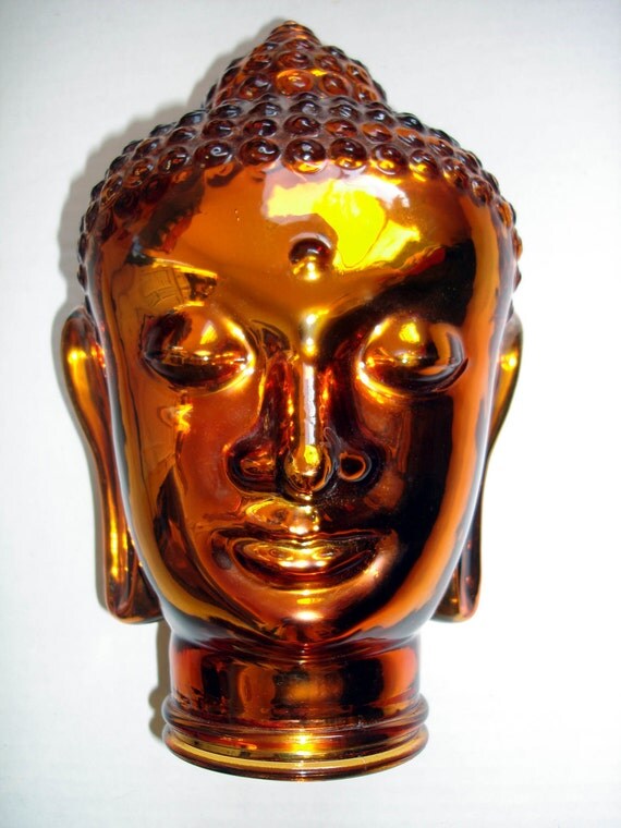 Vintage Orange Foil Glass Buddha Head