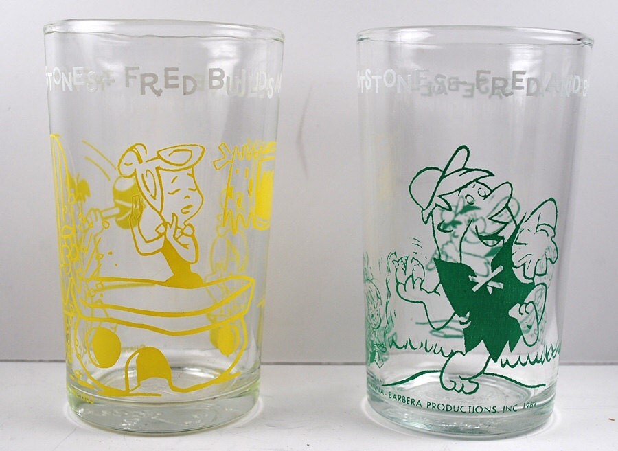 Vintage 1960s Flintstones Welch's Jelly Glasses