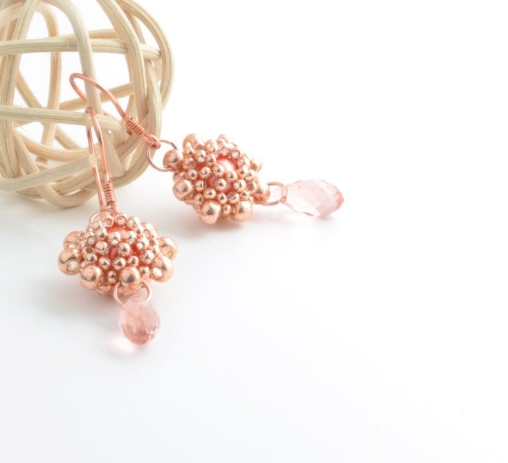 Peach Beaded Earrings Genuine Copper Earrings by JPJbeaded on Etsy