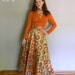 70s Formal Gown Vintage Orange Dress / Novelty Paisley Metallic Gold Glitter