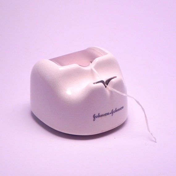 vintage porcelain white Dental Floss Dispenser JOHNSON