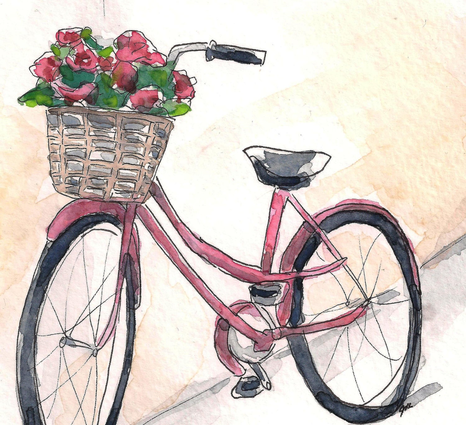 Bicycle painting bike painting bike art pink bike with basket