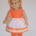 CUSTOM FOR SHELLY Doll Clothes Orange tee & cropped leggings, White gathered skirt, fits 18" doll like American Girl Doll