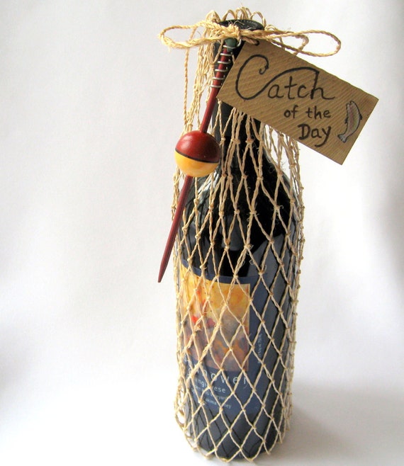 fishing net wine or gift bag catch of the day with round fishing net wine or gift bag catch of the day with round