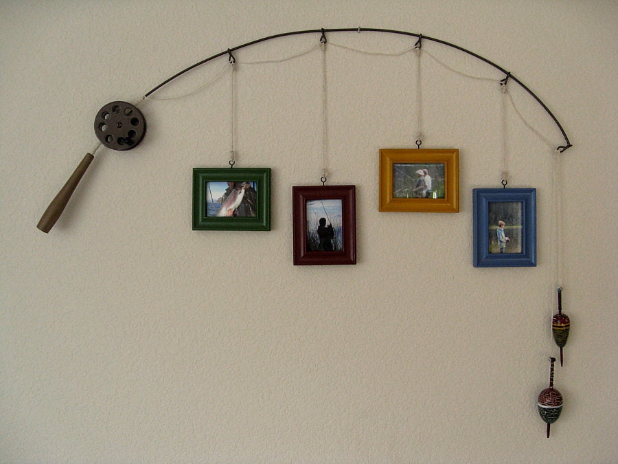 Fishing Pole Picture Frame Metal Brown 4 Frames