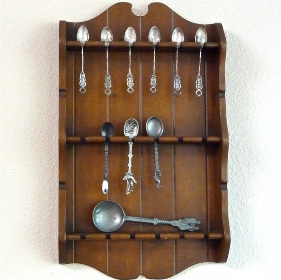 Vintage Hanging Wooden Spoon Rack 18 Holders With Instant