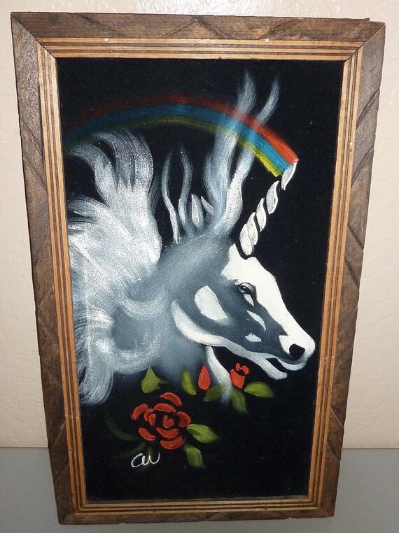 The fabled Unicorn on black velvet wall painting