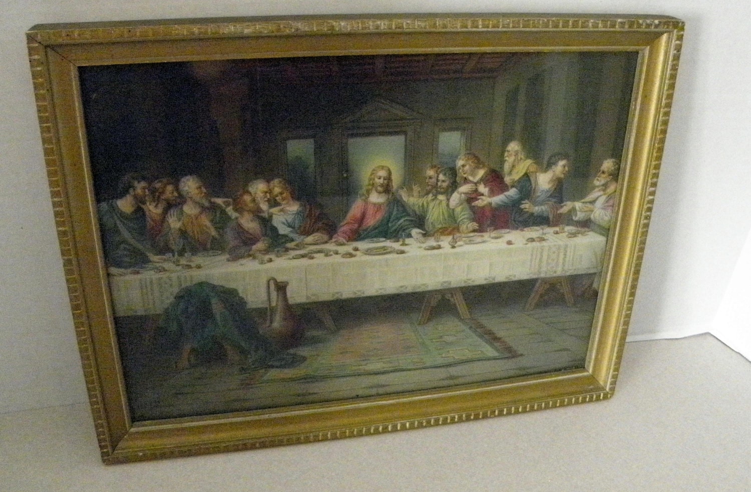 Vintage Gold Framed Last Supper Picture Signed Unozetti