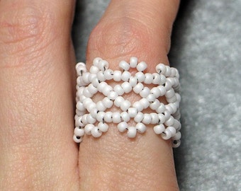 Instant Download Beading Pattern Tutorial Seed Beaded Ring Toho Fancy Lace Bead Band Instructions Step by Step with Photos - PDF