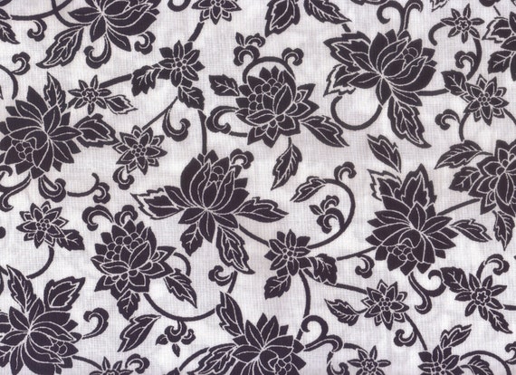 Floral Fabric Black and White Floral Fabric 1 yard Fabric