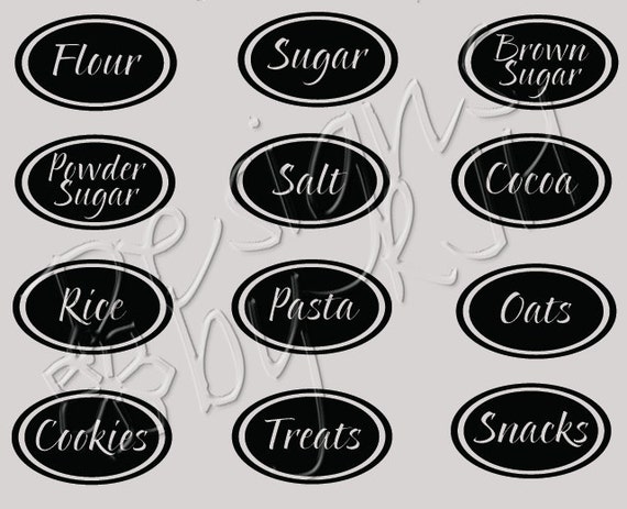 Items similar to Set of 12 Vinyl Kitchen Labels - Sugar, Flour, Brown ...