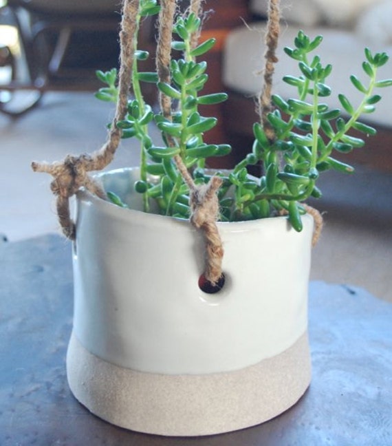hanging white plant pot by twpottery on Etsy