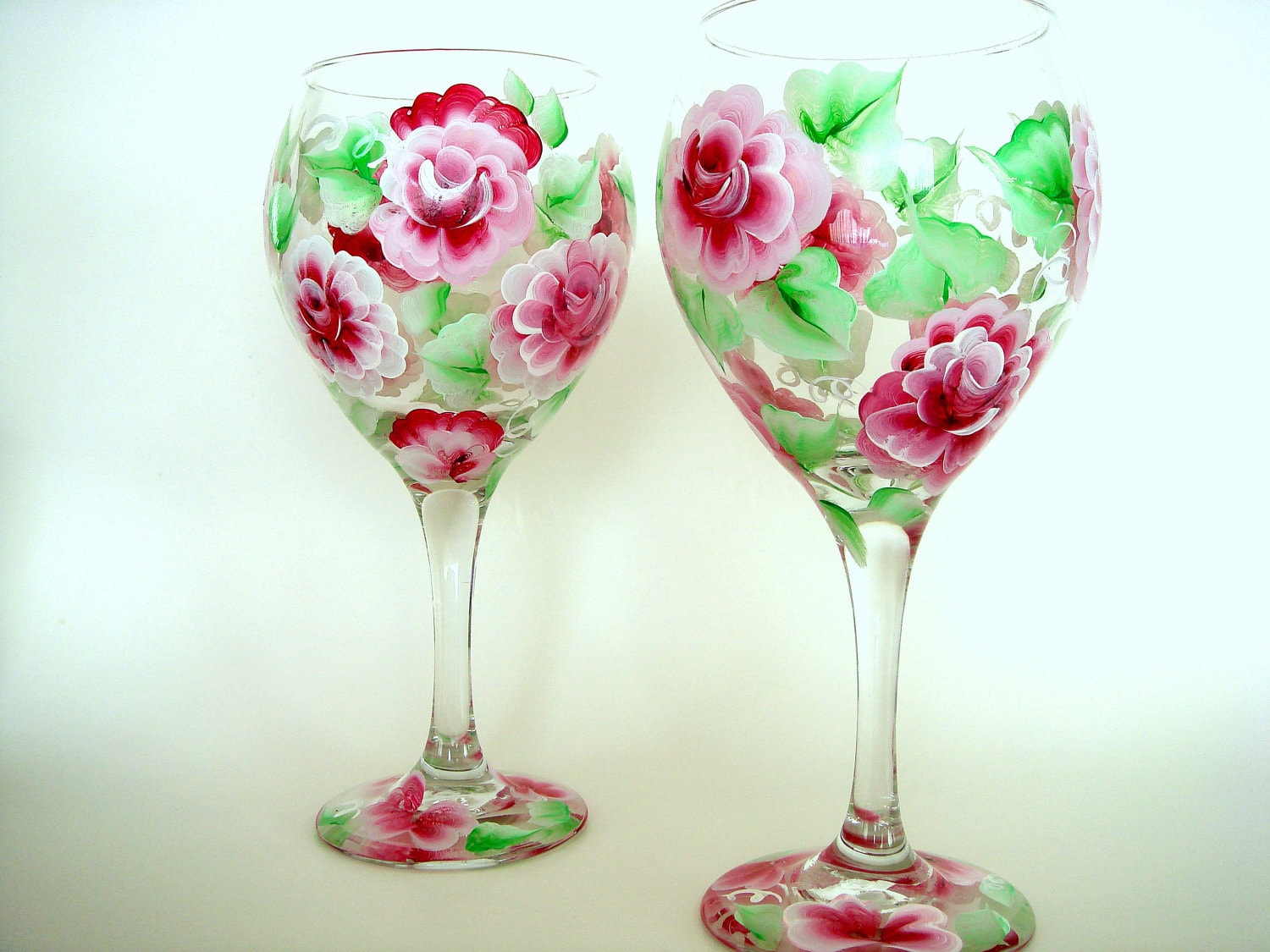 Selling Wine Glasses I painted Red Roses by SoundsOfSavanah