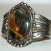 SOLD Big heavy Fred Harvey era ingot silver stamped Tiger Eye bracelet 106 GRAMS