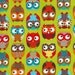 FAT QUARTER, Owls in Lime Fabric, Bright Owl by Alice Kennedy for Timeless Treasures