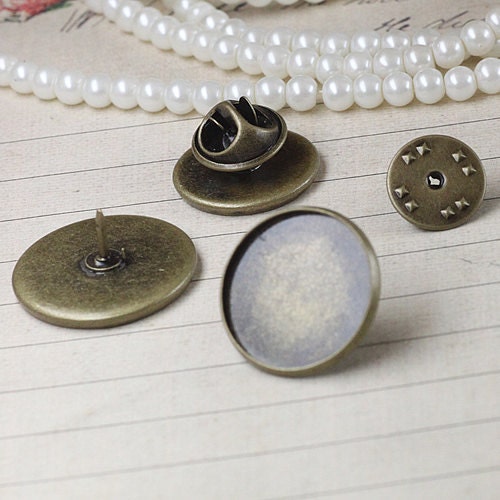 20Pcs 25MM bronze brass round brooch base traybrooch pin