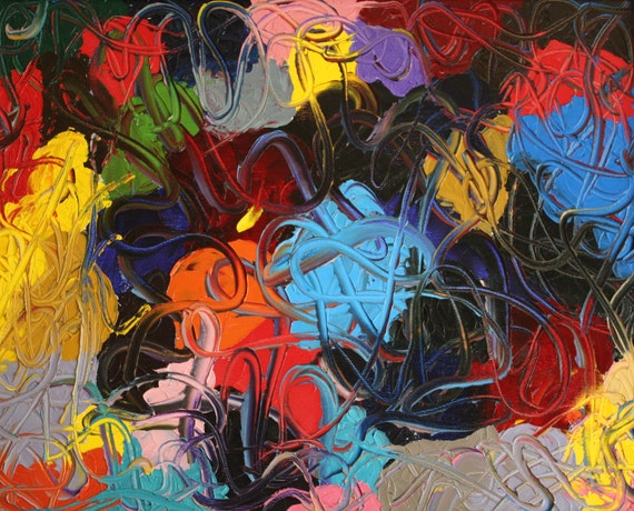 Abstract Colorful Swirls--20x16 original oil on stretched canvas
