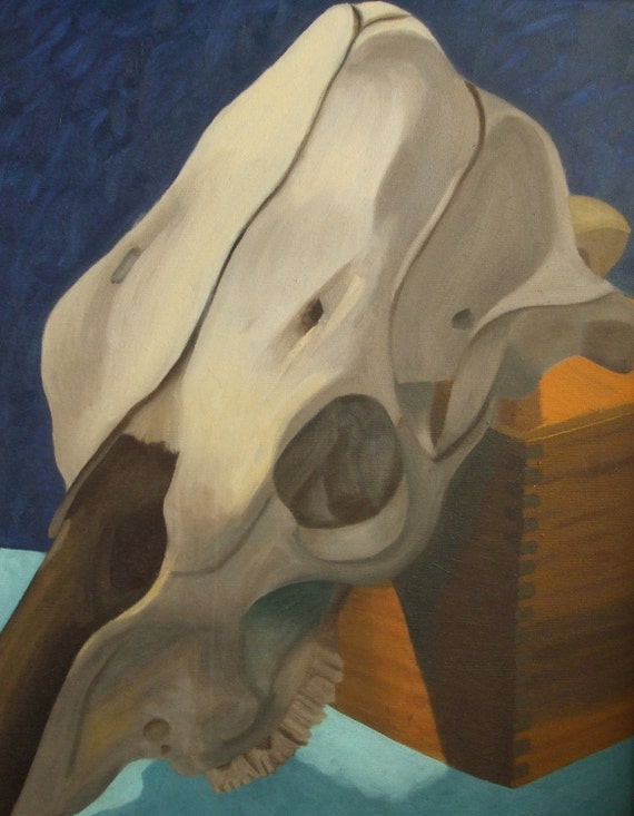 Reduced Price/Sale--Cow Skull--Print on canvas paper matted and framed