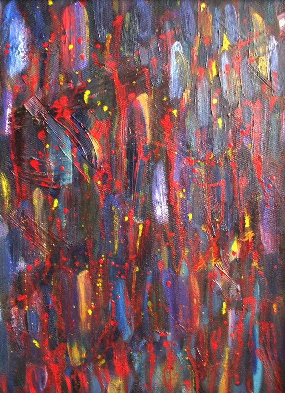 Reduced Price/Sale--Abstract--Signed Print on Canvas Paper--matted red framed black