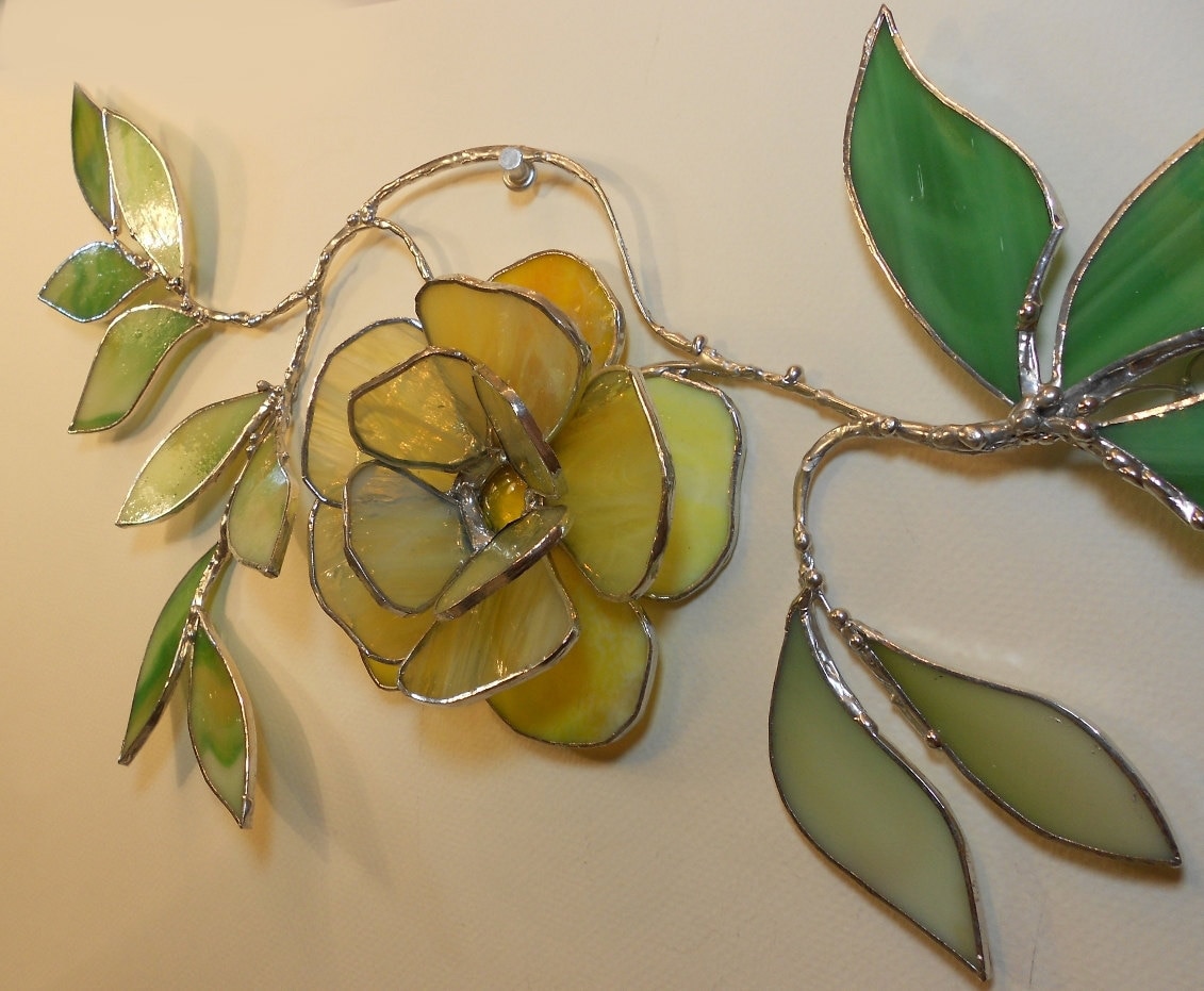 3d Stained Glass Flower Decorative Decor Leaf Branch With