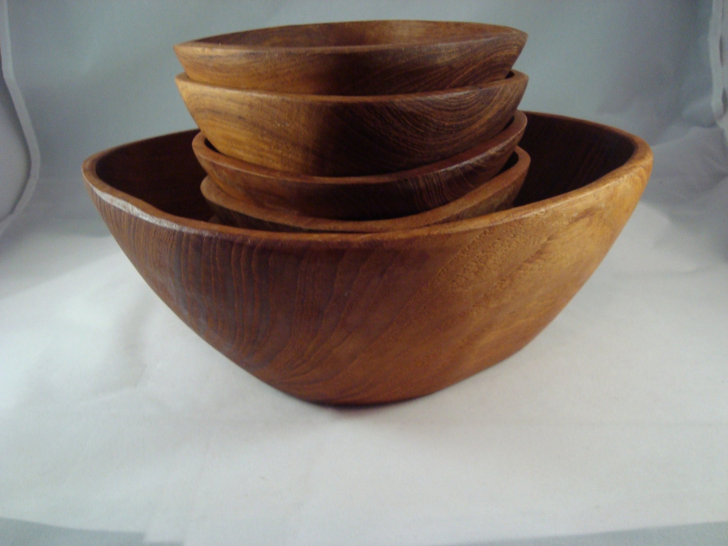 Vintage Teak Wood Square Salad Bowl Set by CottageRoseVintage