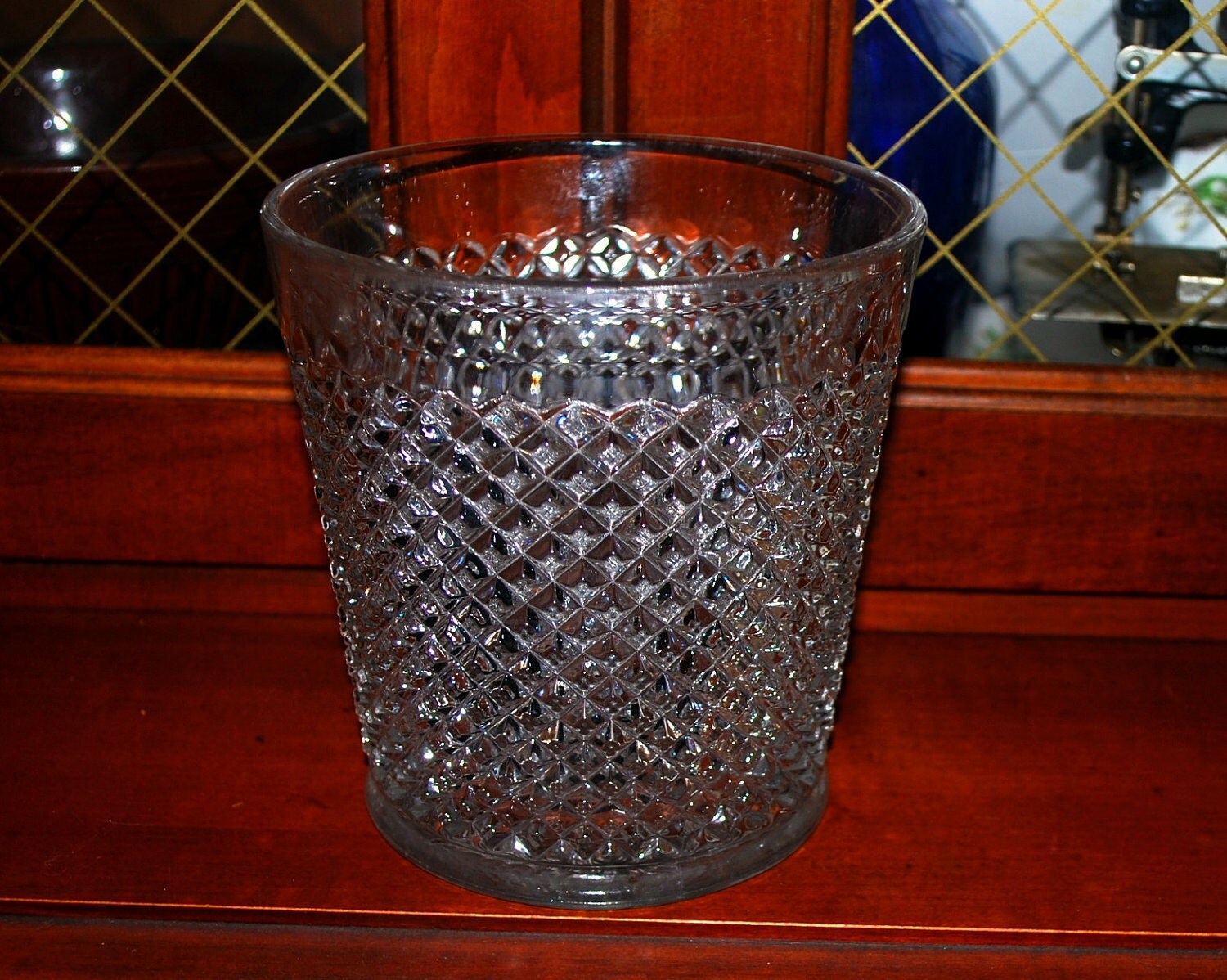 vintage diamond cut glass vase vintage glass diamond cut