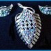 Vintage Coro Blue AB Rhinestone Silver Metal Leaf Motif Brooch Earring Demi Set EX