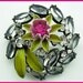 D&E Juliana Brooch Pin Confirmed w Pink Rhinestones Painted Enamel Flower Motif Japanned 2" EX